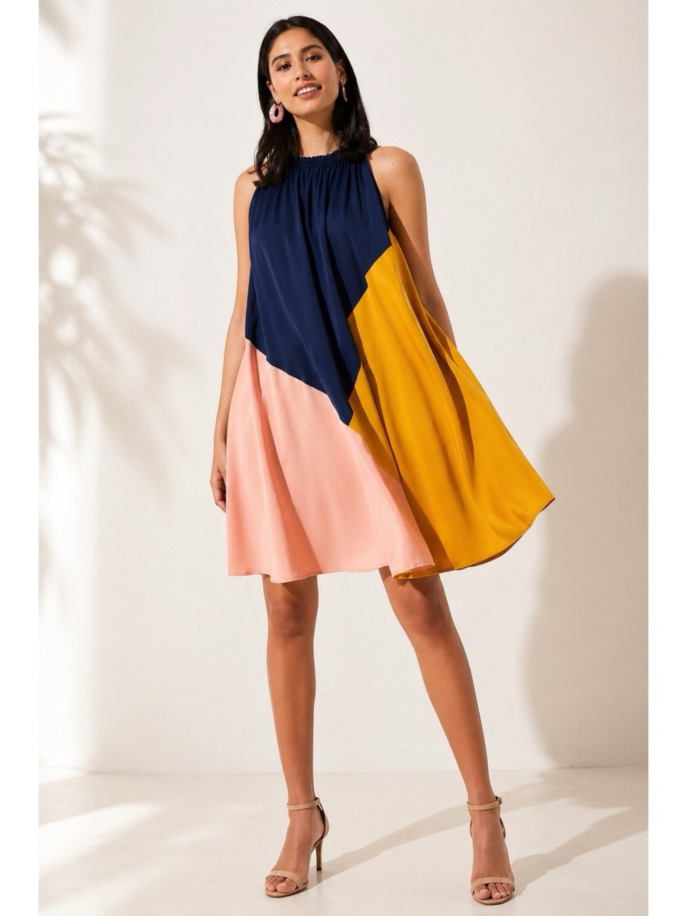 LOFT Colorblock Halter Mini Dress in Navy, Pink & Mustard